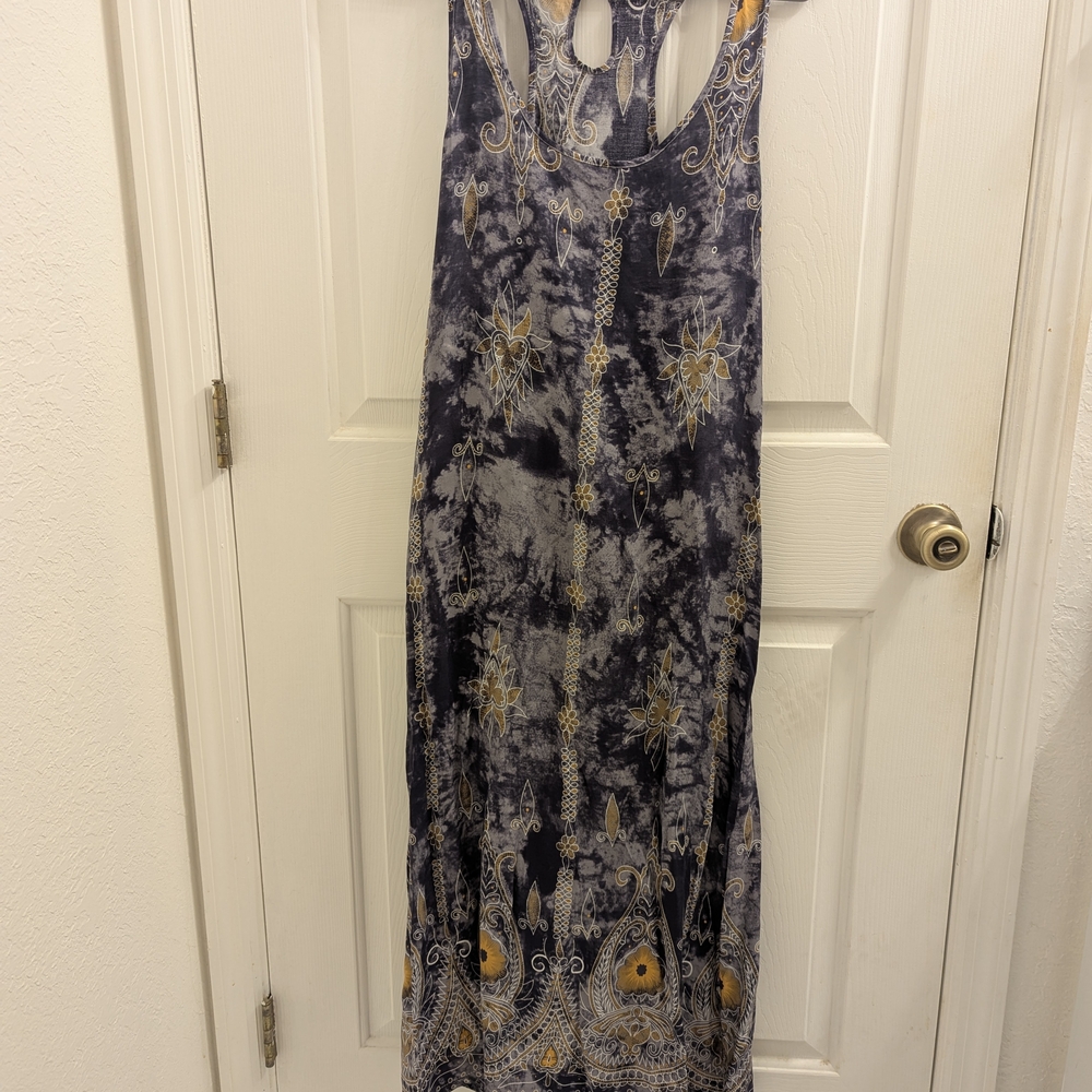 Yeti Backless Dress in Blue and Gold